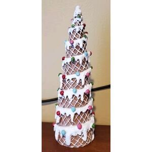 9.5 In Gingerbread Cookie Waffle Cone Christmas Tree Candy Glitter Frosted Resin
